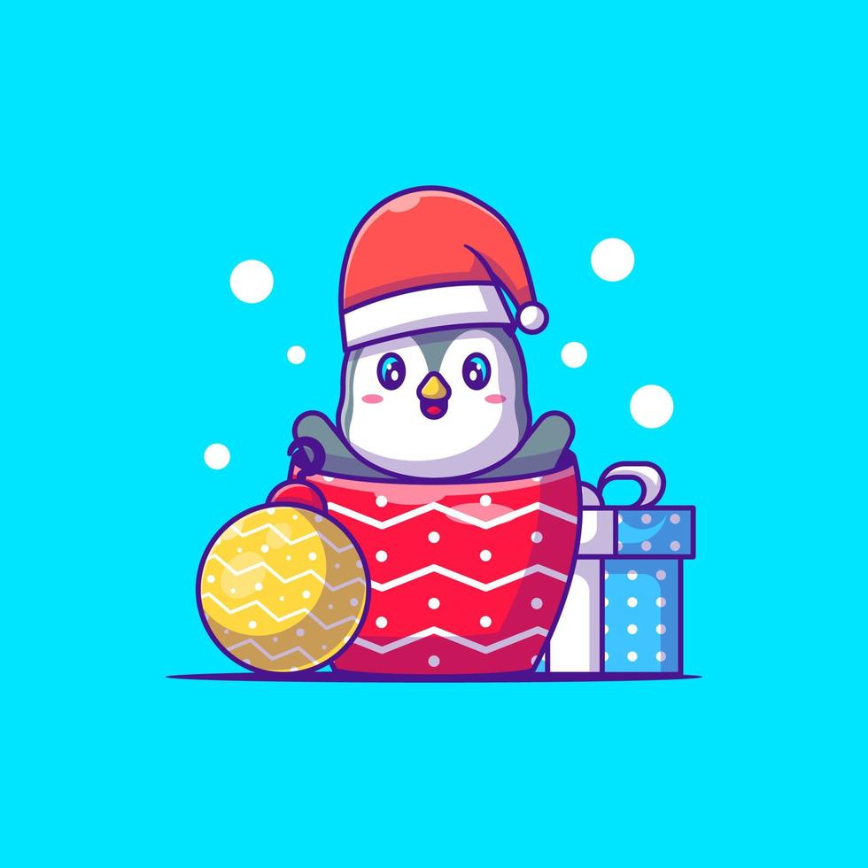 The character of cute penguin wear a Christmas accessory with Gift Box vector