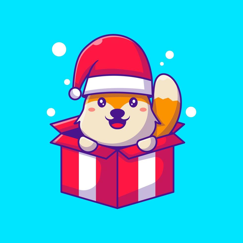 Cute Illustration of Santa Claus Fox in Box merry christmas vector