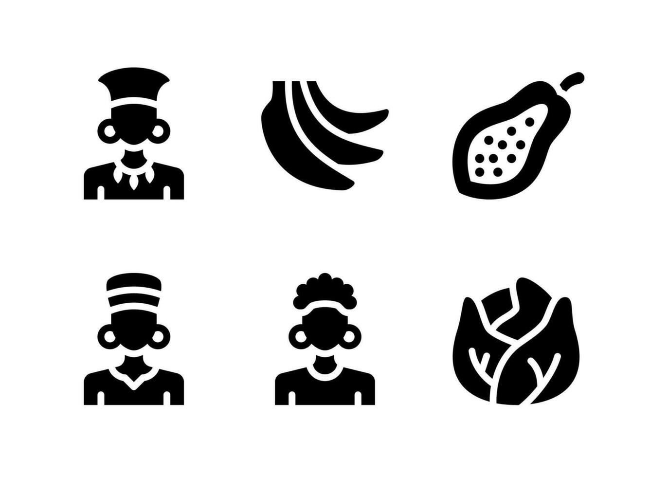 conjunto simple de iconos sólidos vectoriales relacionados con kwanzaa. contiene iconos como mujer africana, plátano, papaya y más. vector