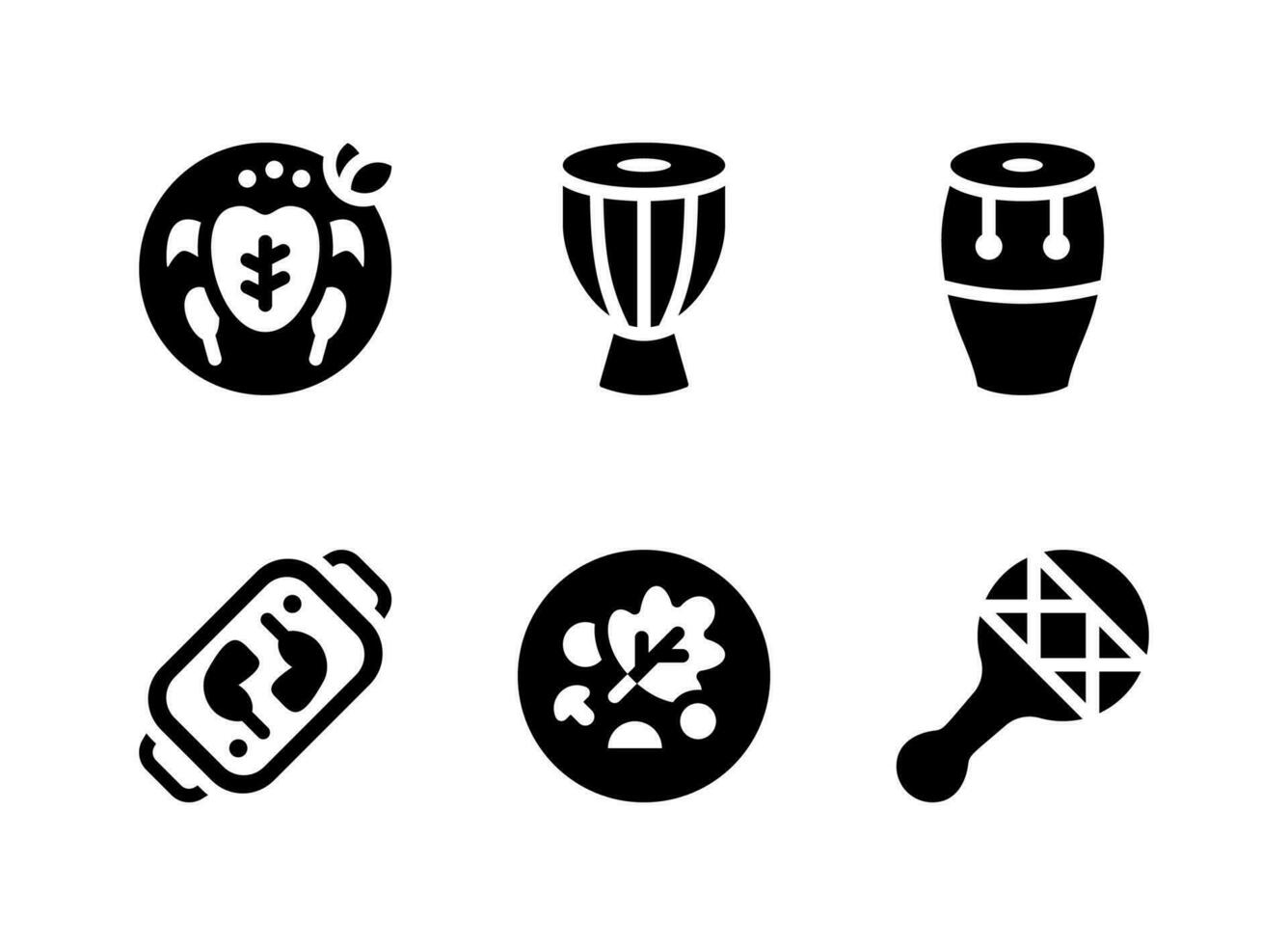 Simple Set of Kwanzaa Related Vector Solid Icons. Contains Icons as Roast Chicken, Djembe, Conga and more.