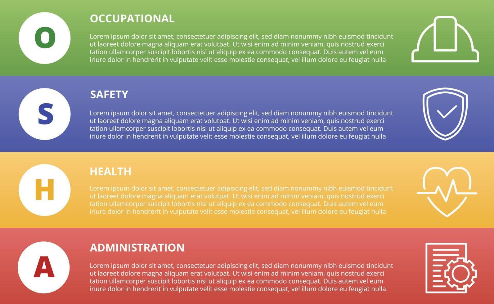 Plantilla de concepto de administración de salud de seguridad ocupacional de osha para infografías con icono y forma vertical vector