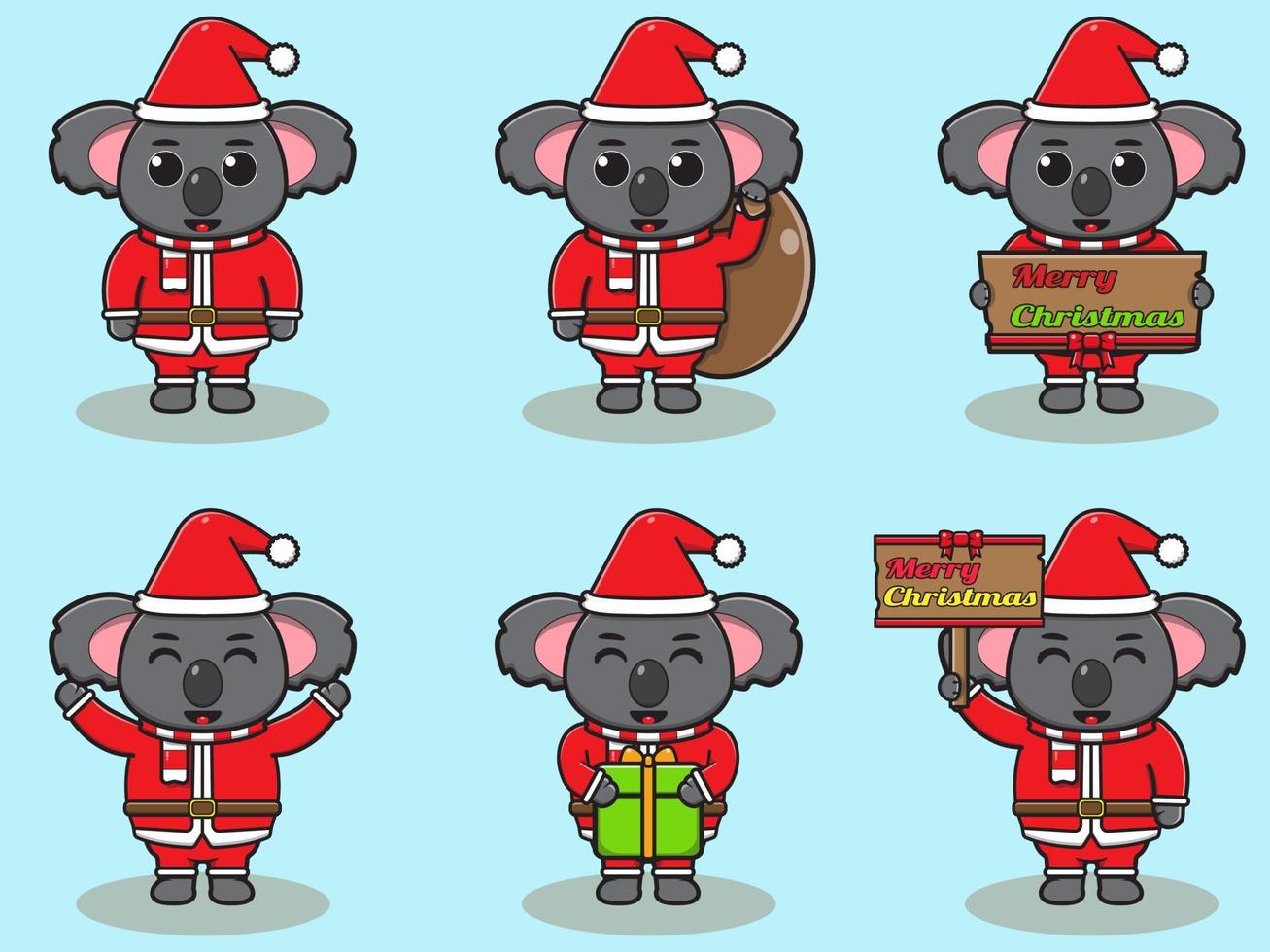 lindo, koala, santa claus, vector, ilustración vector