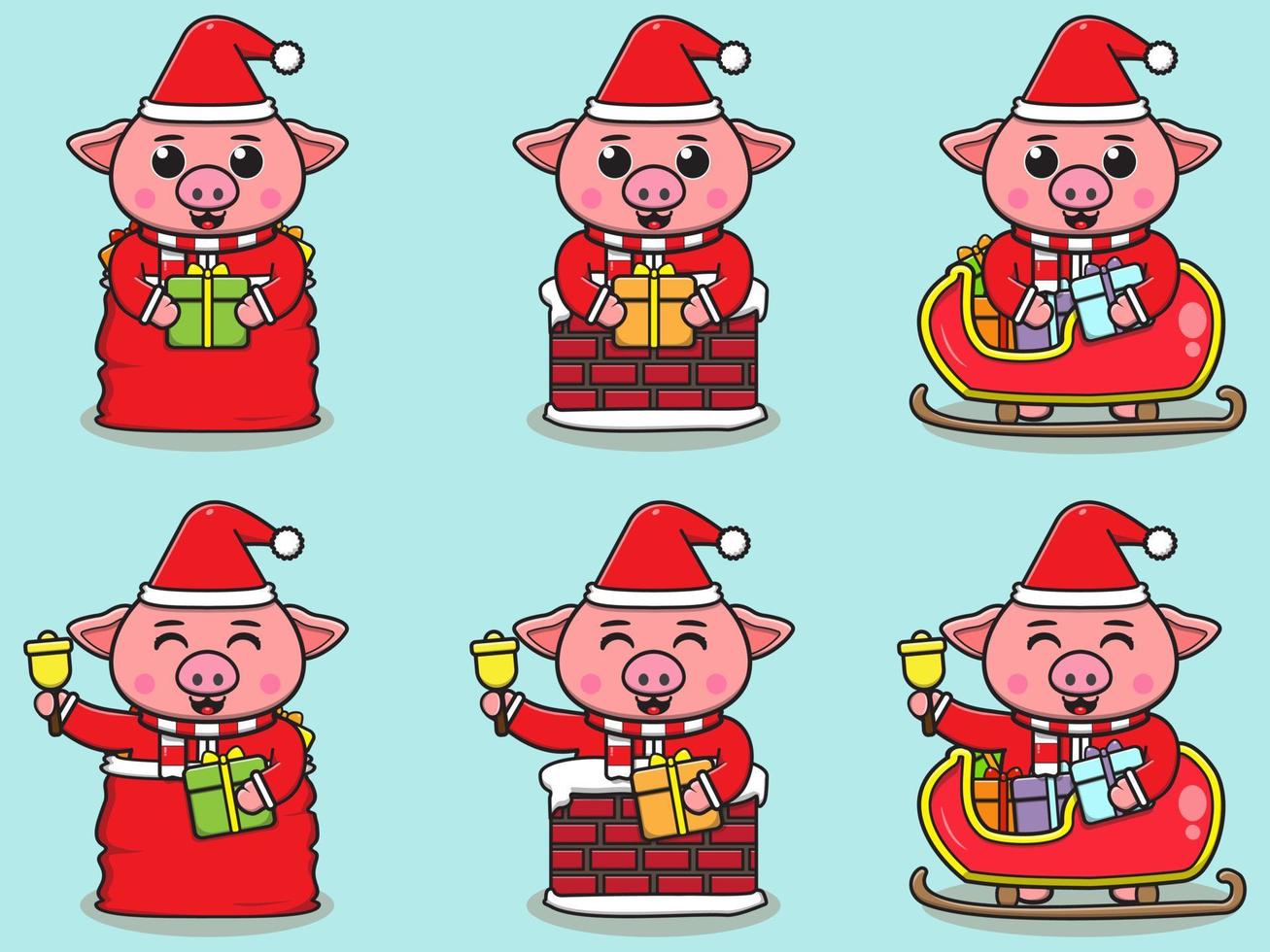 Cute Pig Santa Claus vector illustration
