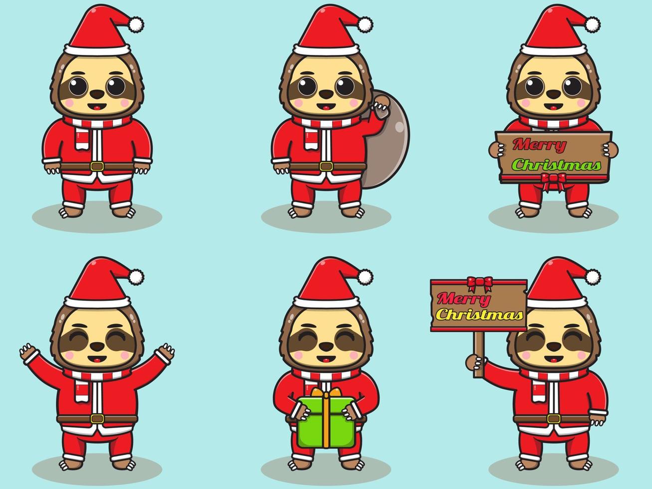 Vector illustration of cute Sloth Santa mascot or character.