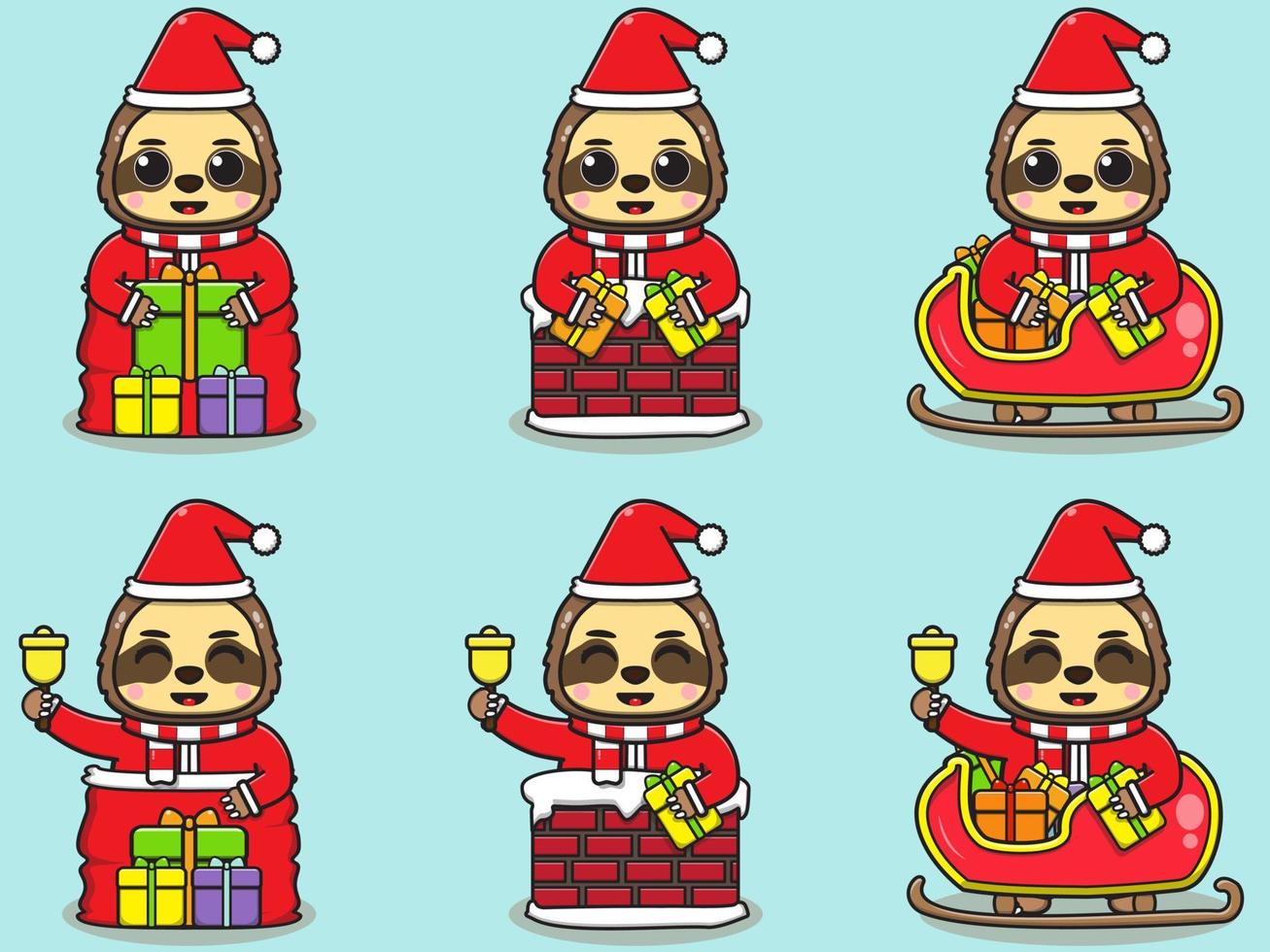 Cute Sloth Santa Claus vector illustration.