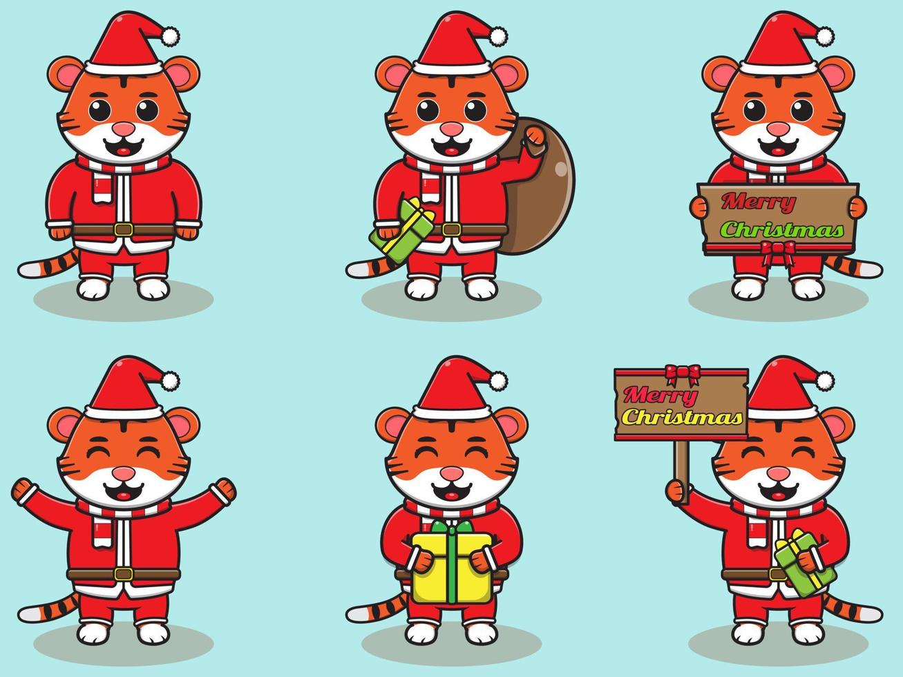 Vector illustration of cute Tiger Santa mascot or character.