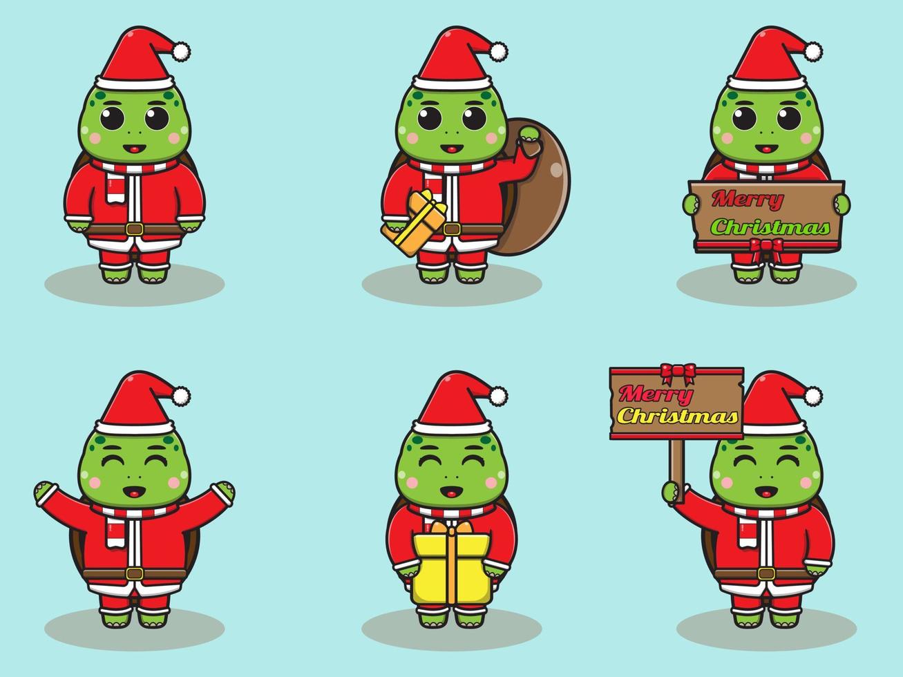 Vector illustration of cute Turtle Santa mascot or character.