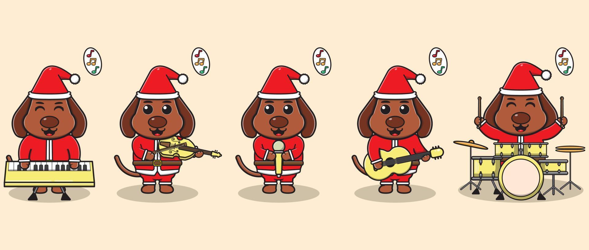 Vector illustration of Cute Dog Santa Claus play a musical instrument