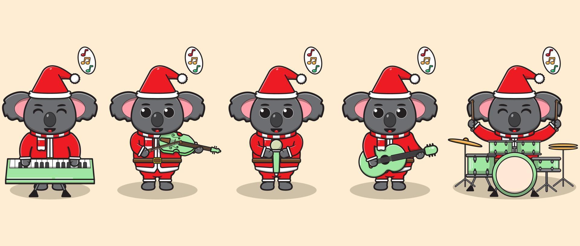 Vector illustration of Cute Koala Santa Claus play a musical instrument