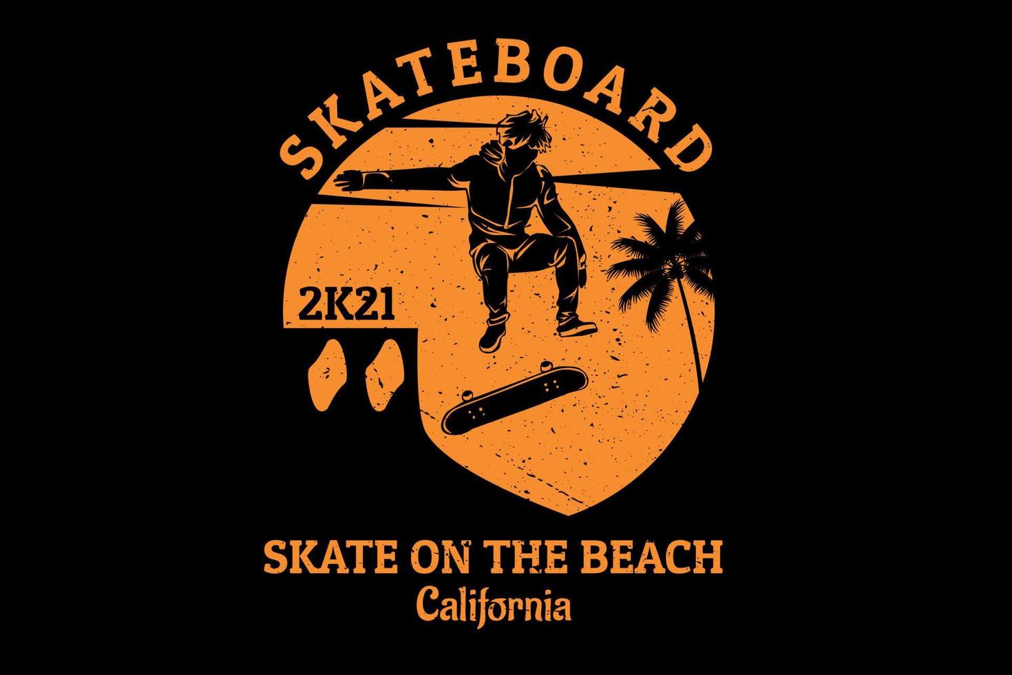 Skateboard skate on the beach silhouette design vector