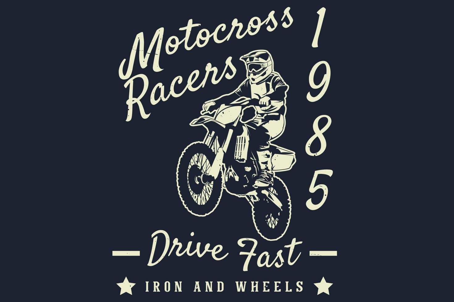 Los corredores de motocross conducen el hierro rápido y el diseño de la silueta de las ruedas. vector