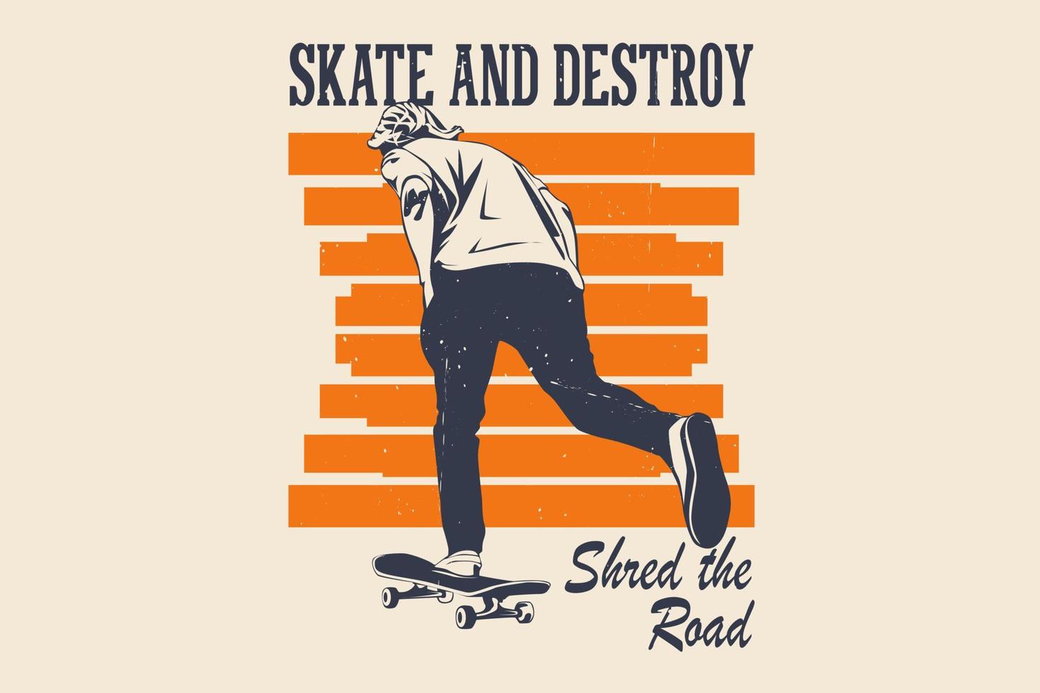 Skateboard skate and destroy shred the road silhouette design vector