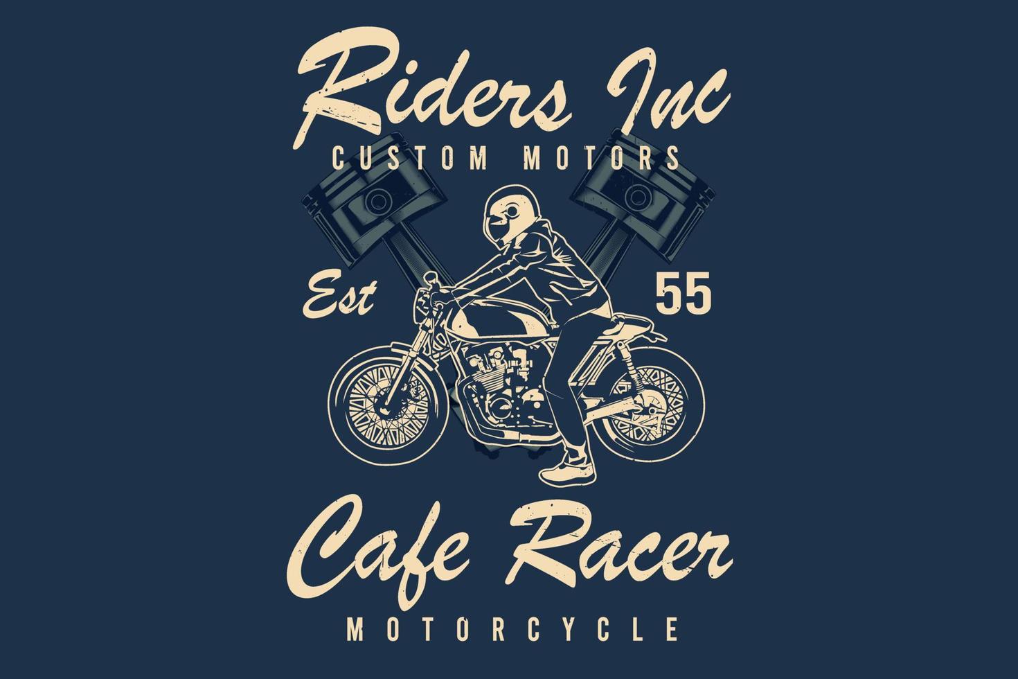 Riders custom motors cafe racer motorcycle silhouette design vector