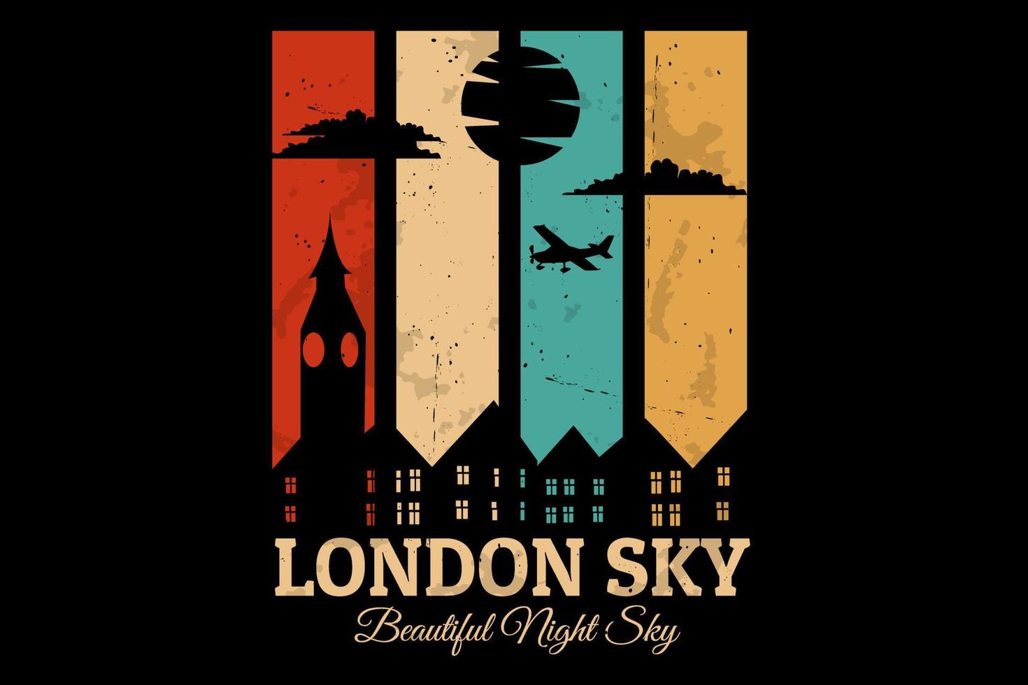 cielo de londres hermoso cielo nocturno diseño de silueta vector