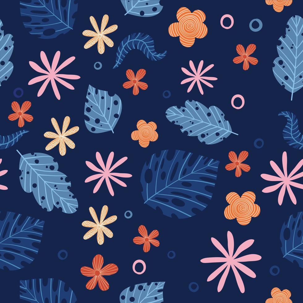 Fondo de hojas de palmeras tropicales. patrón de vector transparente con hojas de la selva en estilo moderno. ilustración para su diseño