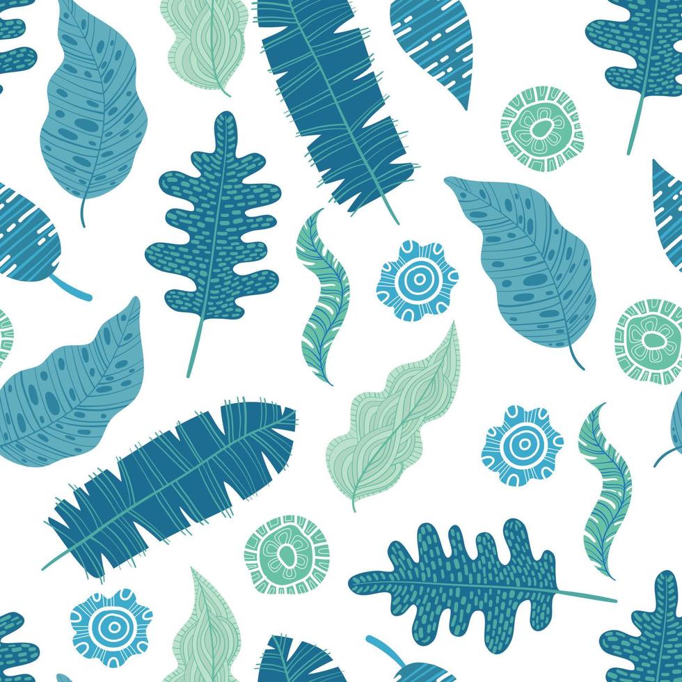 Seamless pattern with tropical leaves on white background vector