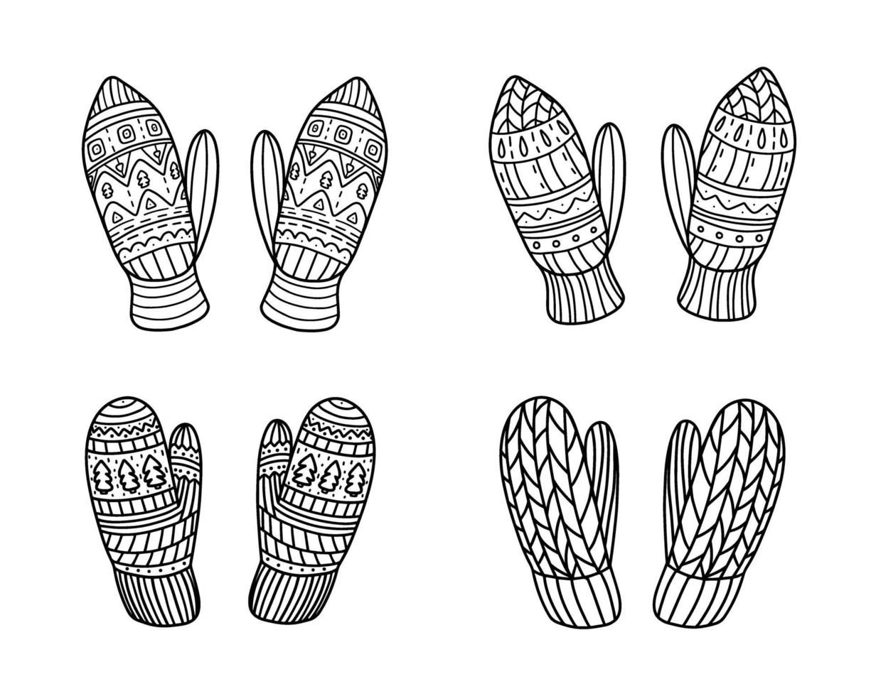 knitted mittens in doodle style vector