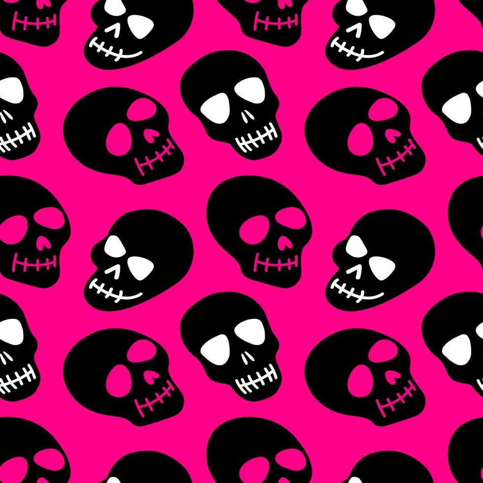 Seamless pattern with skulls on a pink background vector