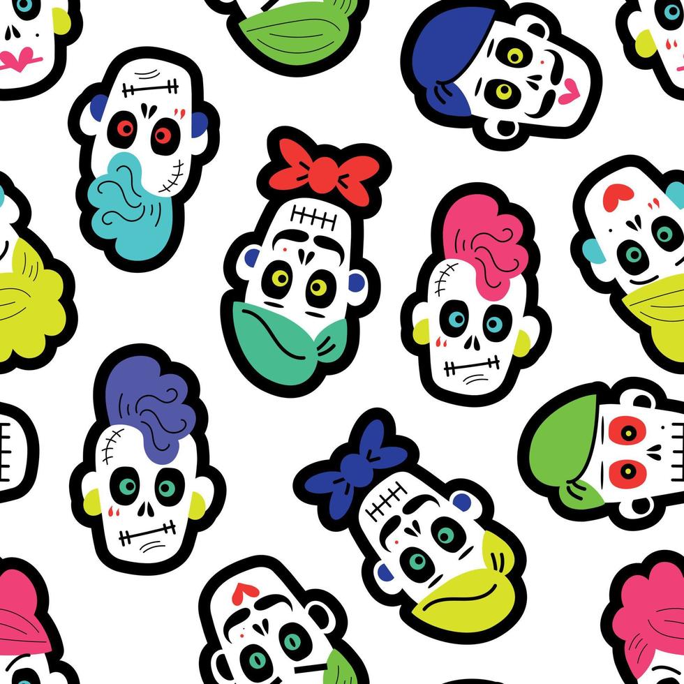 pattern with funny skulls. The pattern for the day of the dead vector