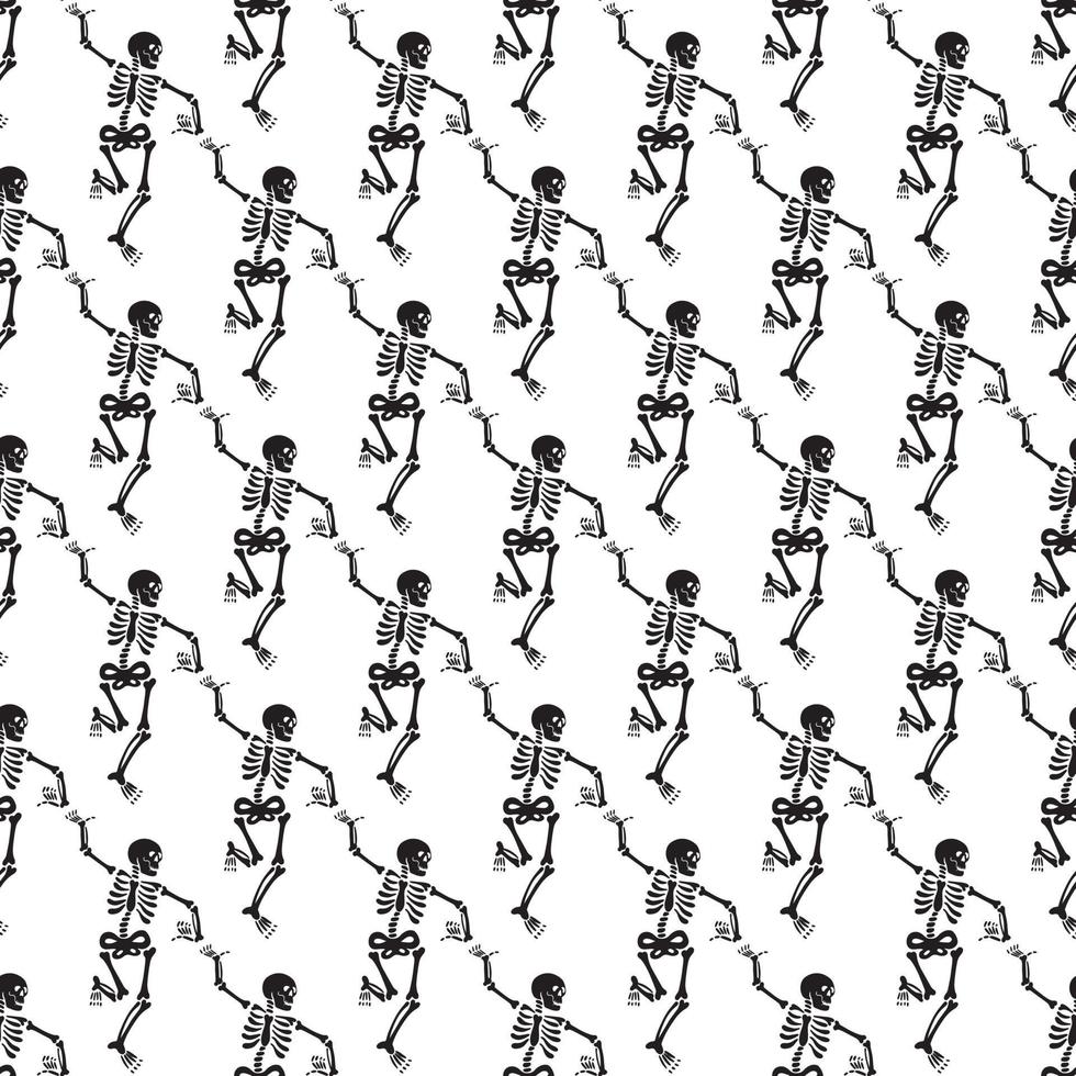 Seamless pattern with black skeletons, vigorously dancing and having fun vector