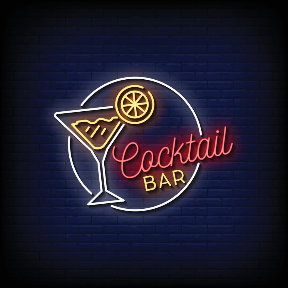 Cocktail Bar Neon Signs Style Text Vector