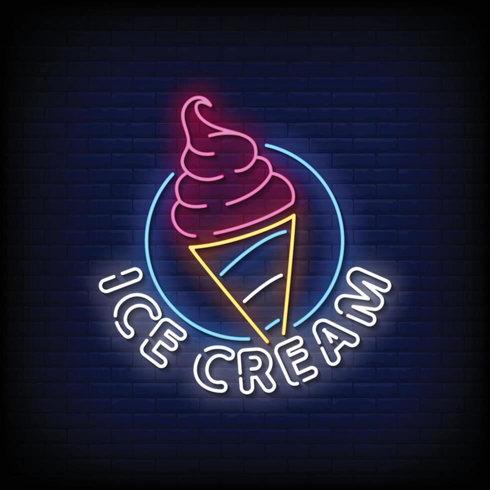Ice Cream Neon Signs Style Text Vector