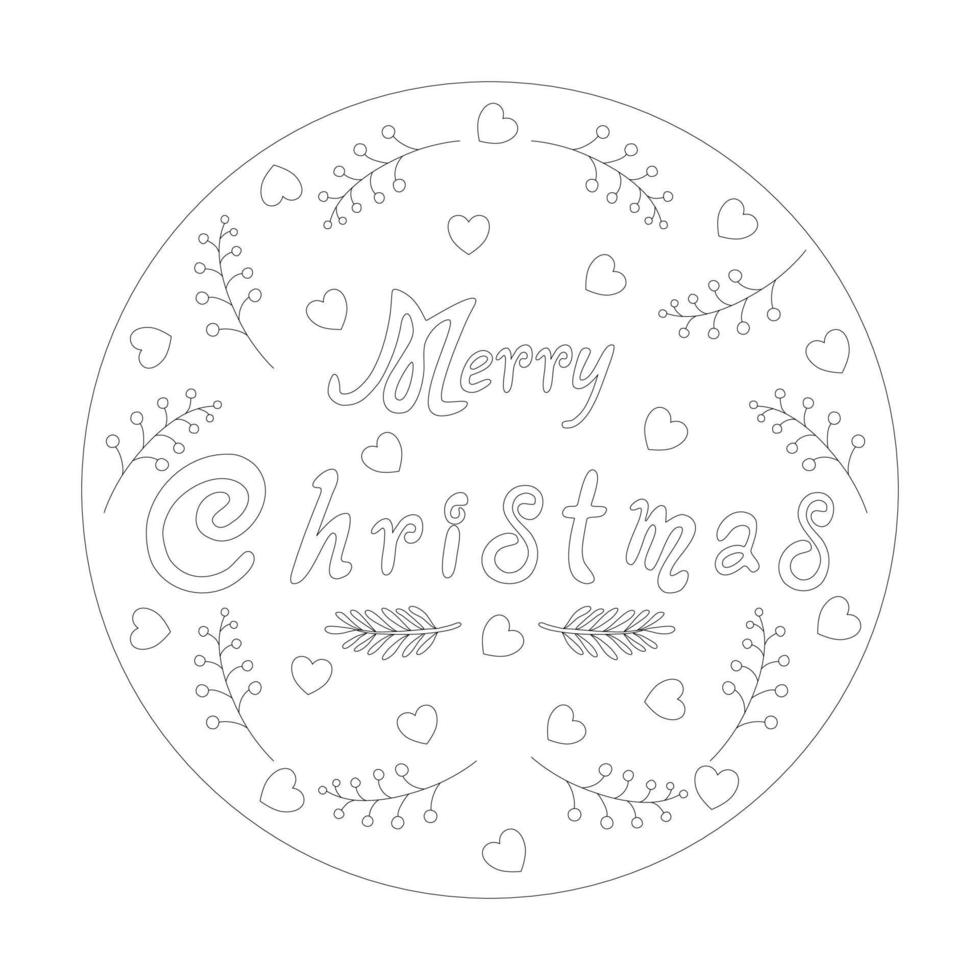 colection merry christmas with cute cartoon characters in circles with black lines vector