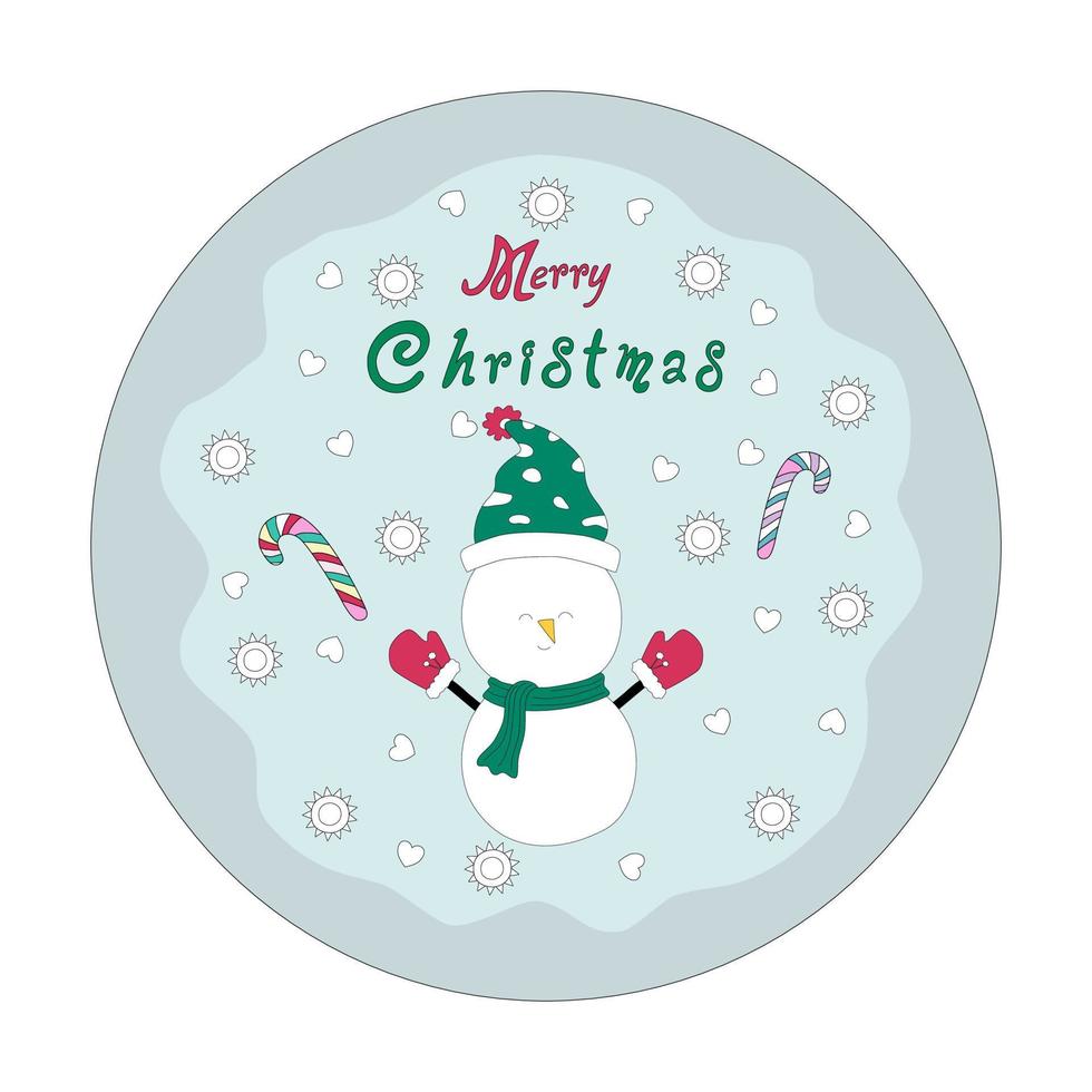 merry christmas with cute characters in circle shape vector