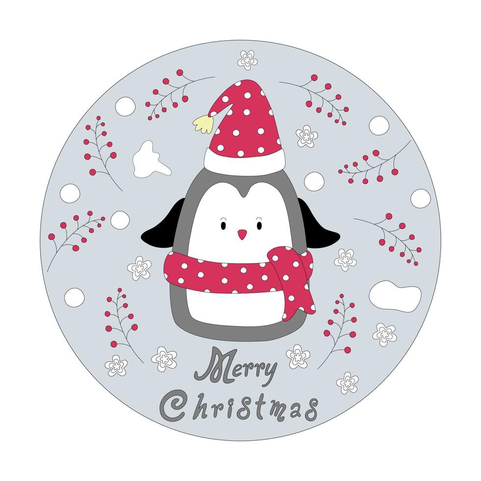 merry christmas with cute characters in circle shape vector