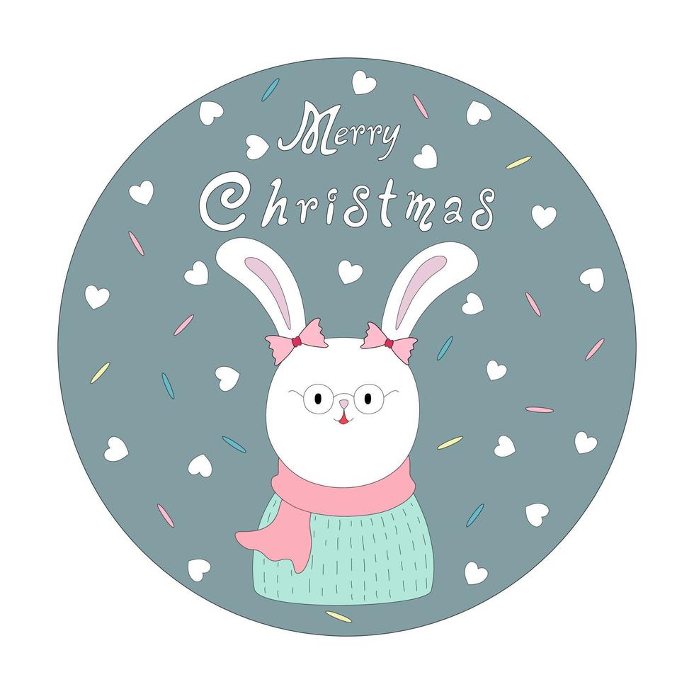 merry christmas with cute characters in circle shape vector