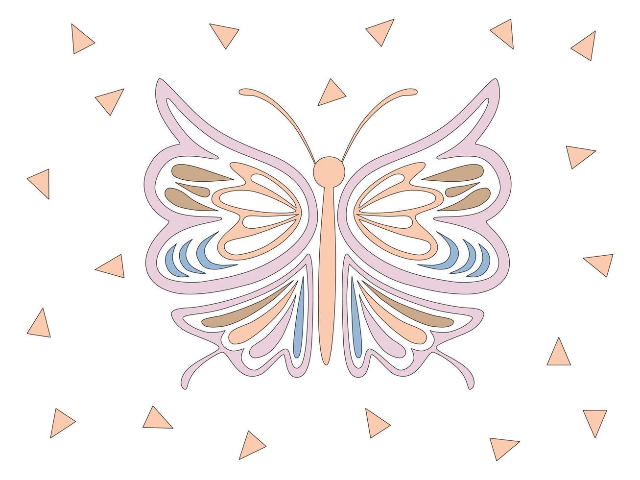 Collection of butterflies in pastel tones designed in doodle style vector