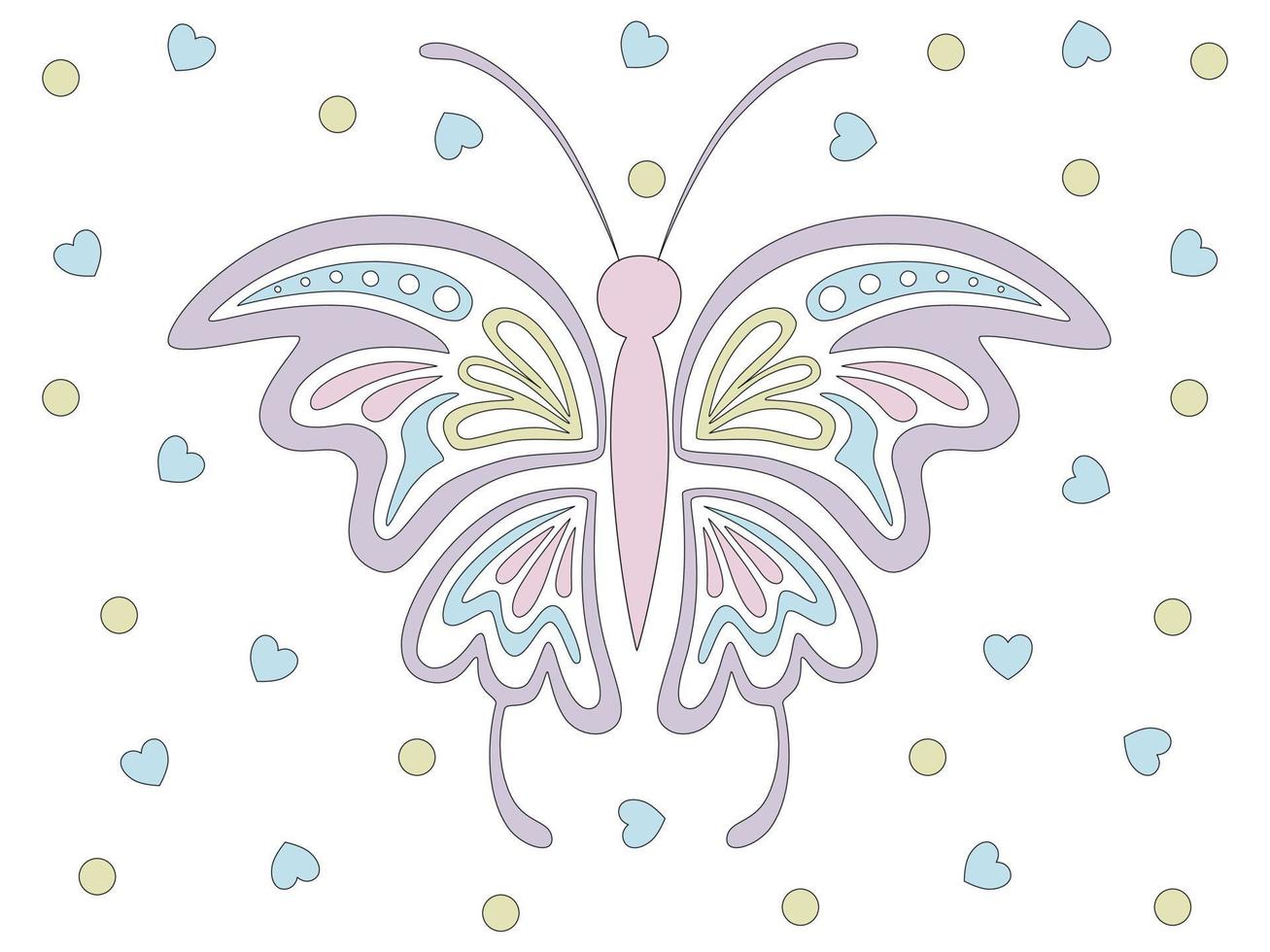 Collection of butterflies in pastel tones designed in doodle style vector