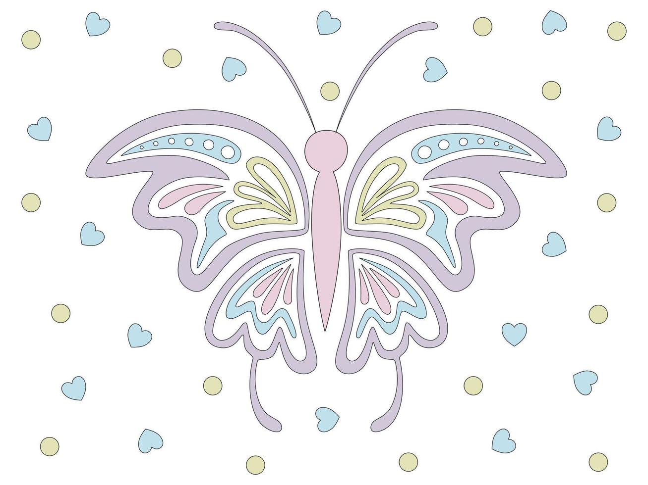 Collection of butterflies in pastel tones designed in doodle style vector