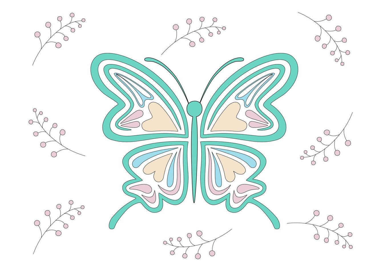 Collection of butterflies in pastel tones designed in doodle style vector