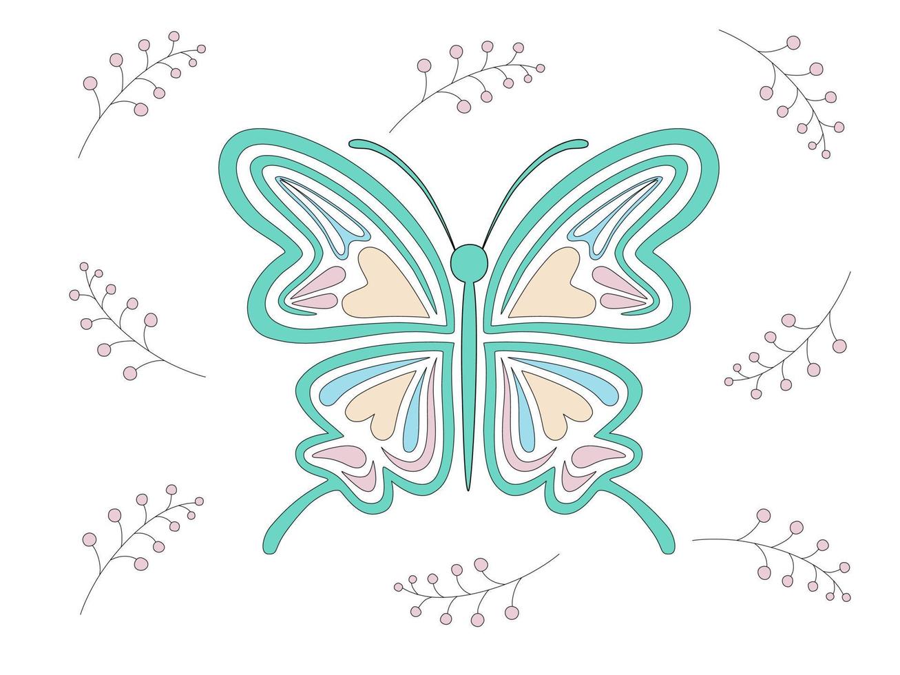 colección de mariposas en tonos pastel diseñadas en estilo doodle vector