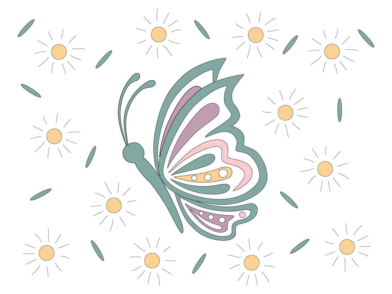 Collection of butterflies in pastel tones designed in doodle style vector