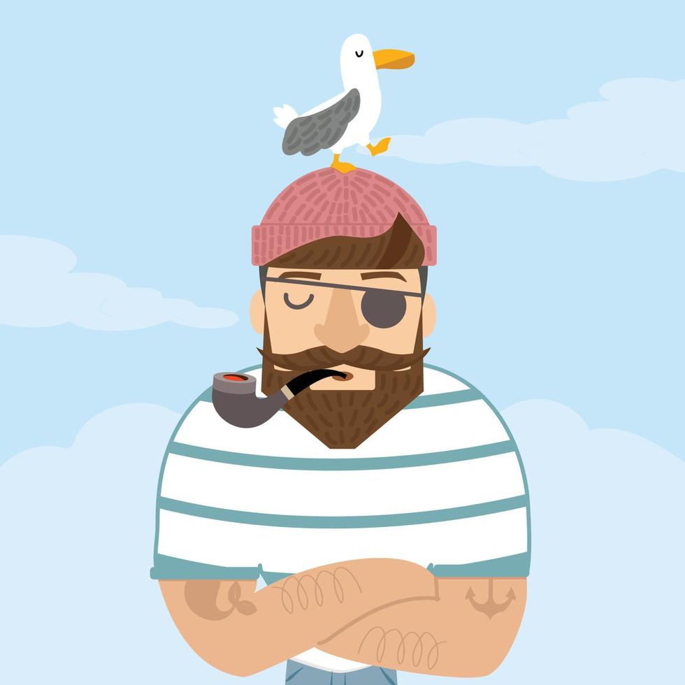 Cute  sailor man with tobacco pipe vector