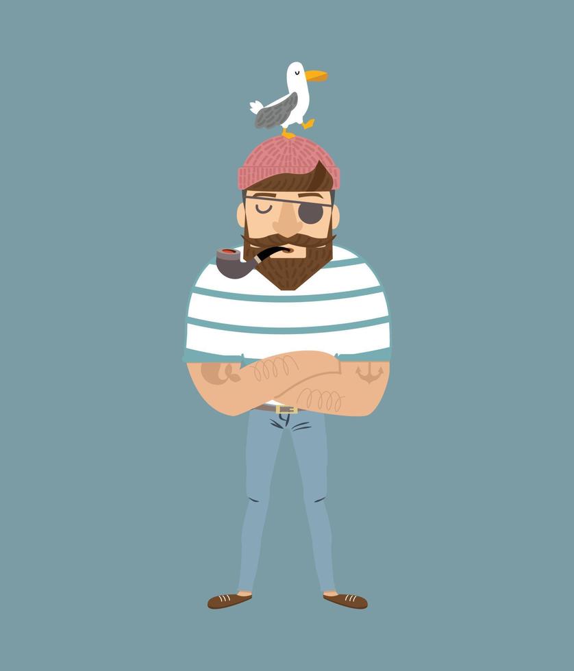 hombre vestido con sombrero de marinero con una pipa de dibujos animados vector