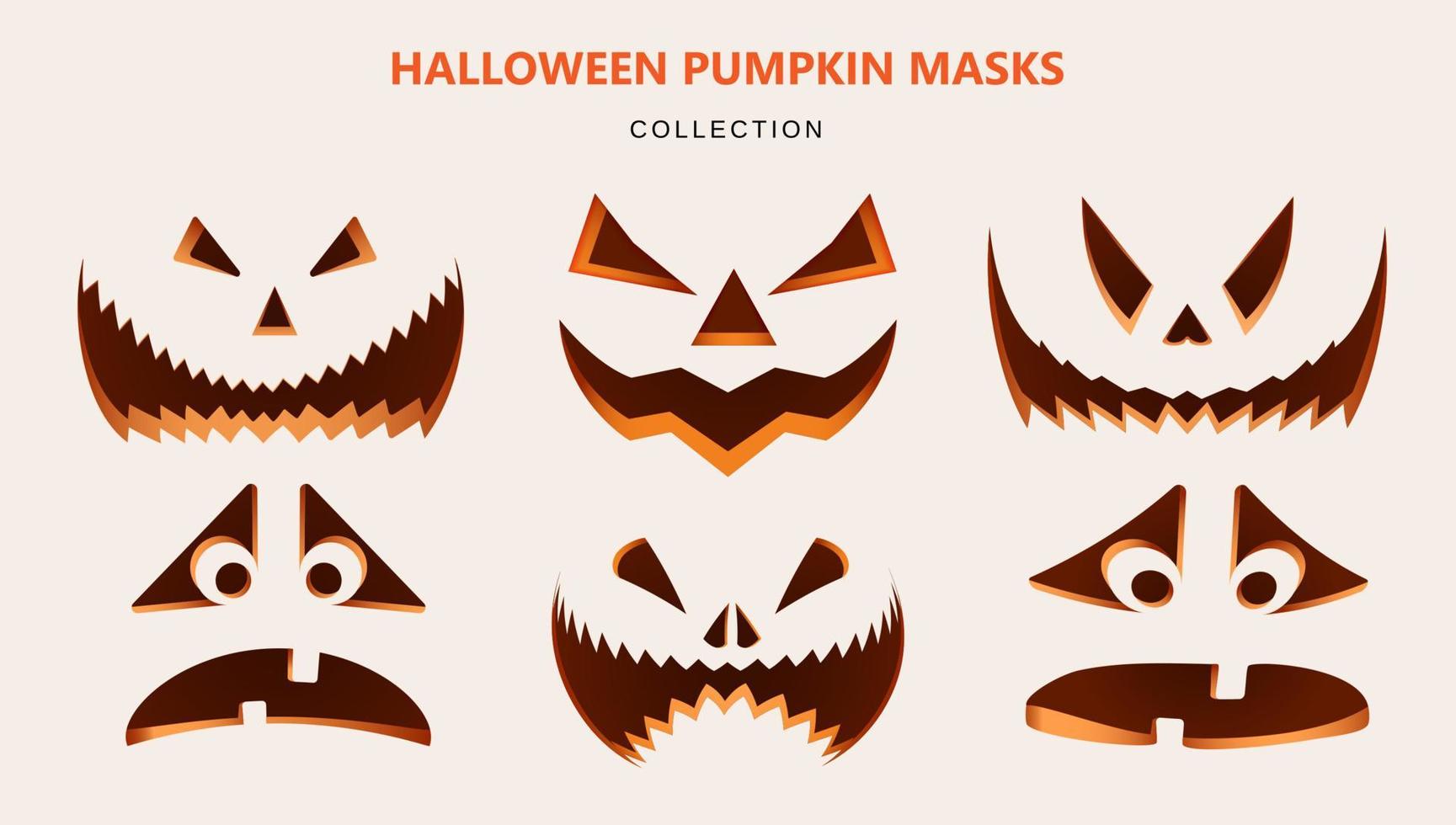 Collection of masks for Halloween. Carved pumpkins with different emotions. vector