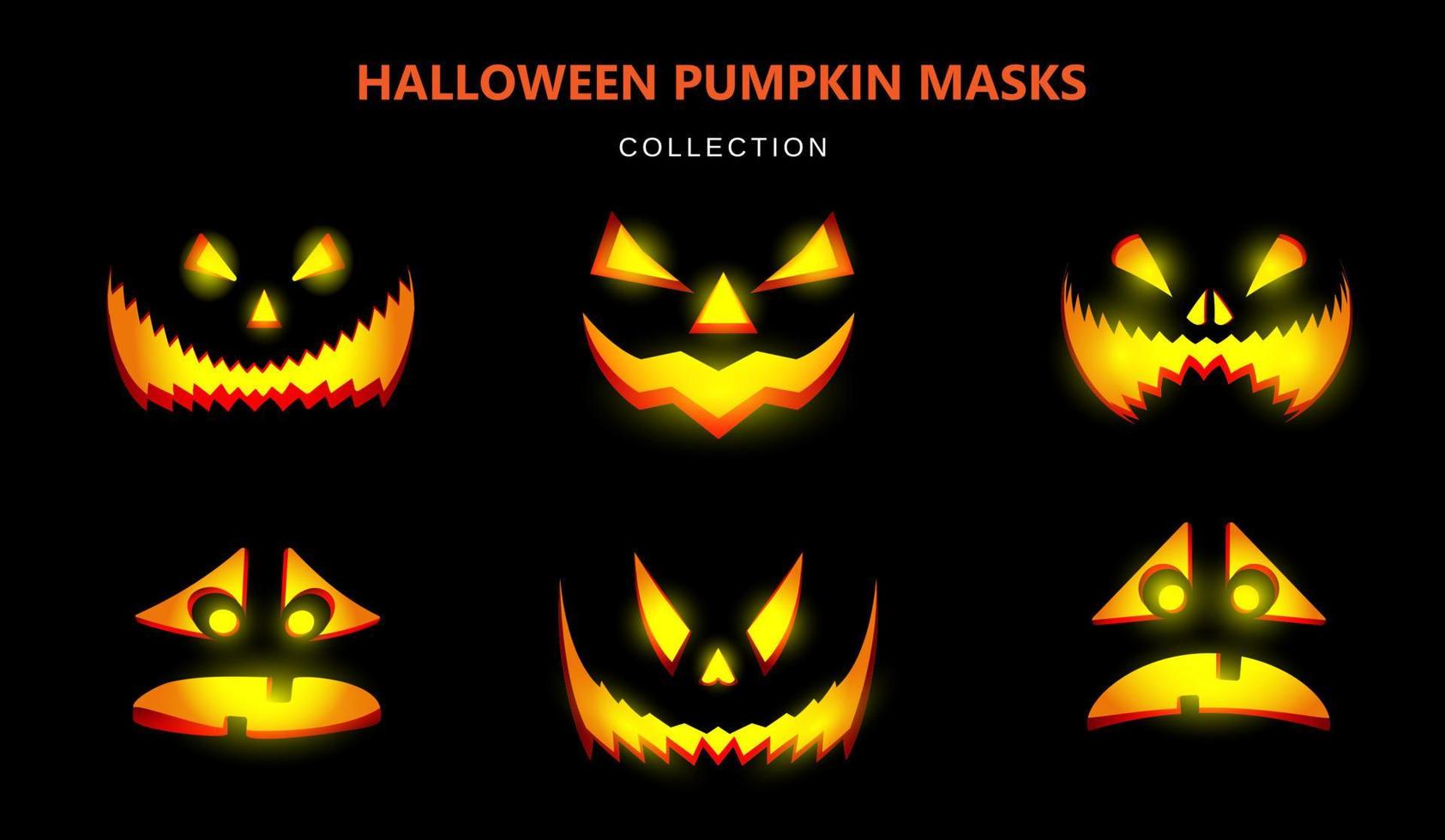 Collection of masks for Halloween. Carved pumpkins with different emotions. vector