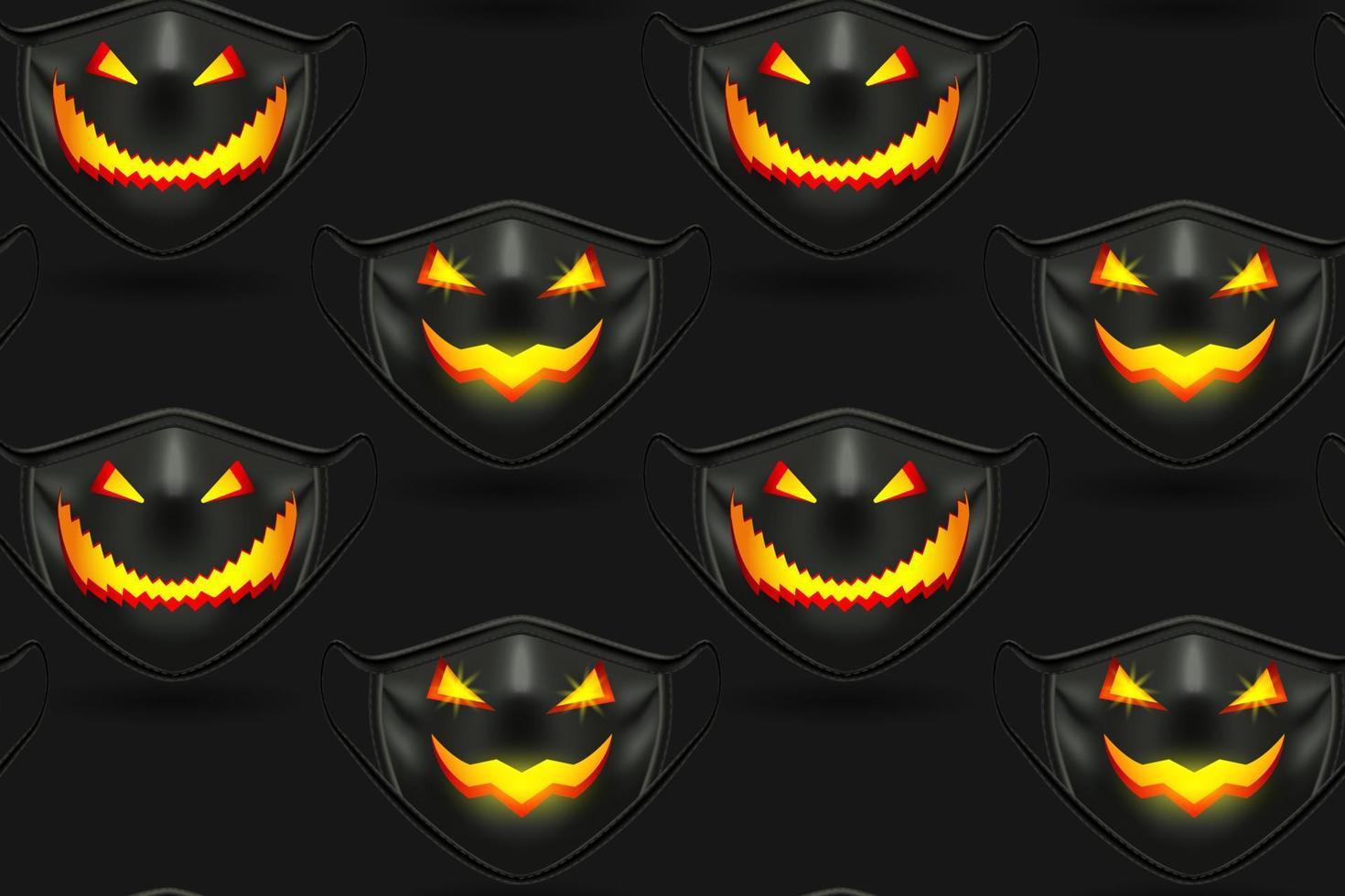 Seamless pattern with black medical masks for Halloween. With scary carved muzzles. vector