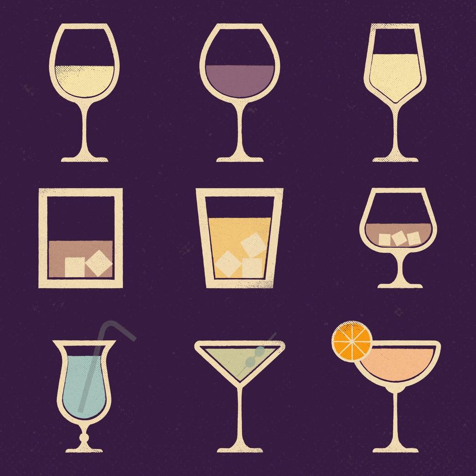 A set of drinks for design in vintage retro style vector