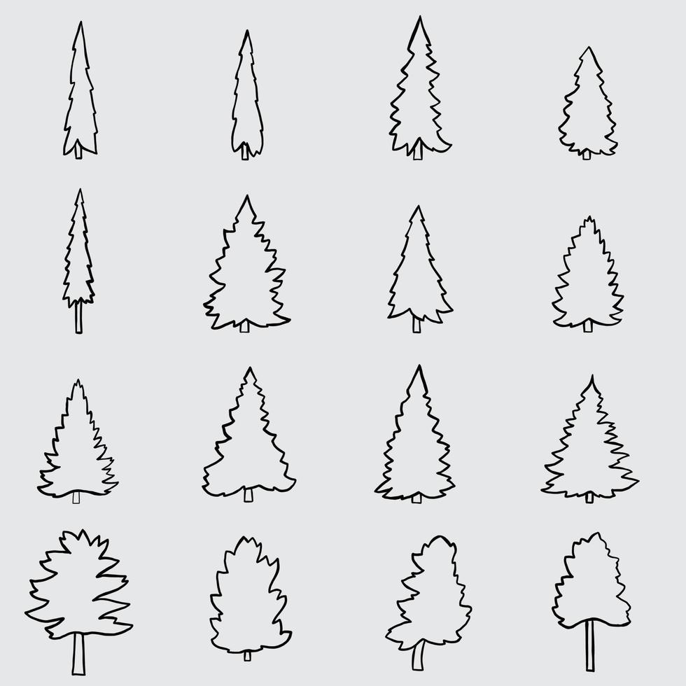 Simplicity pine tree freehand drawing flat design collection. vector