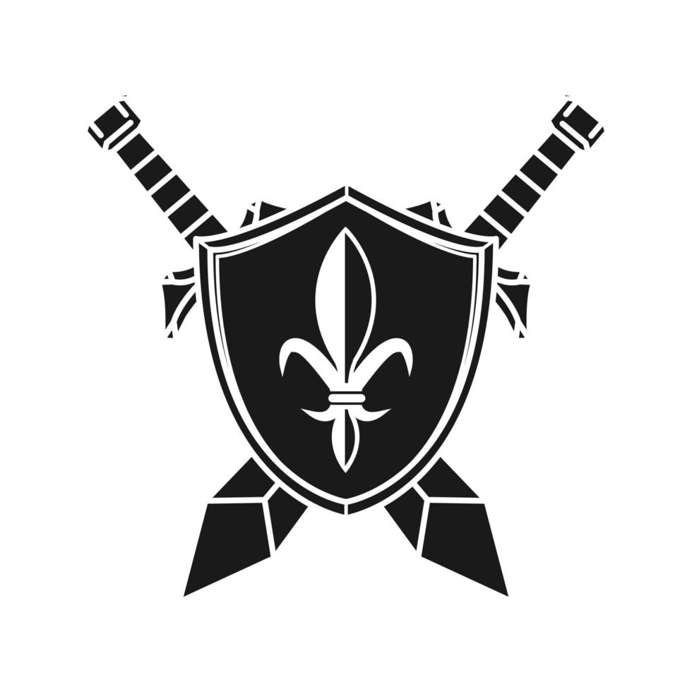 icono de escudo y espada medieval vector