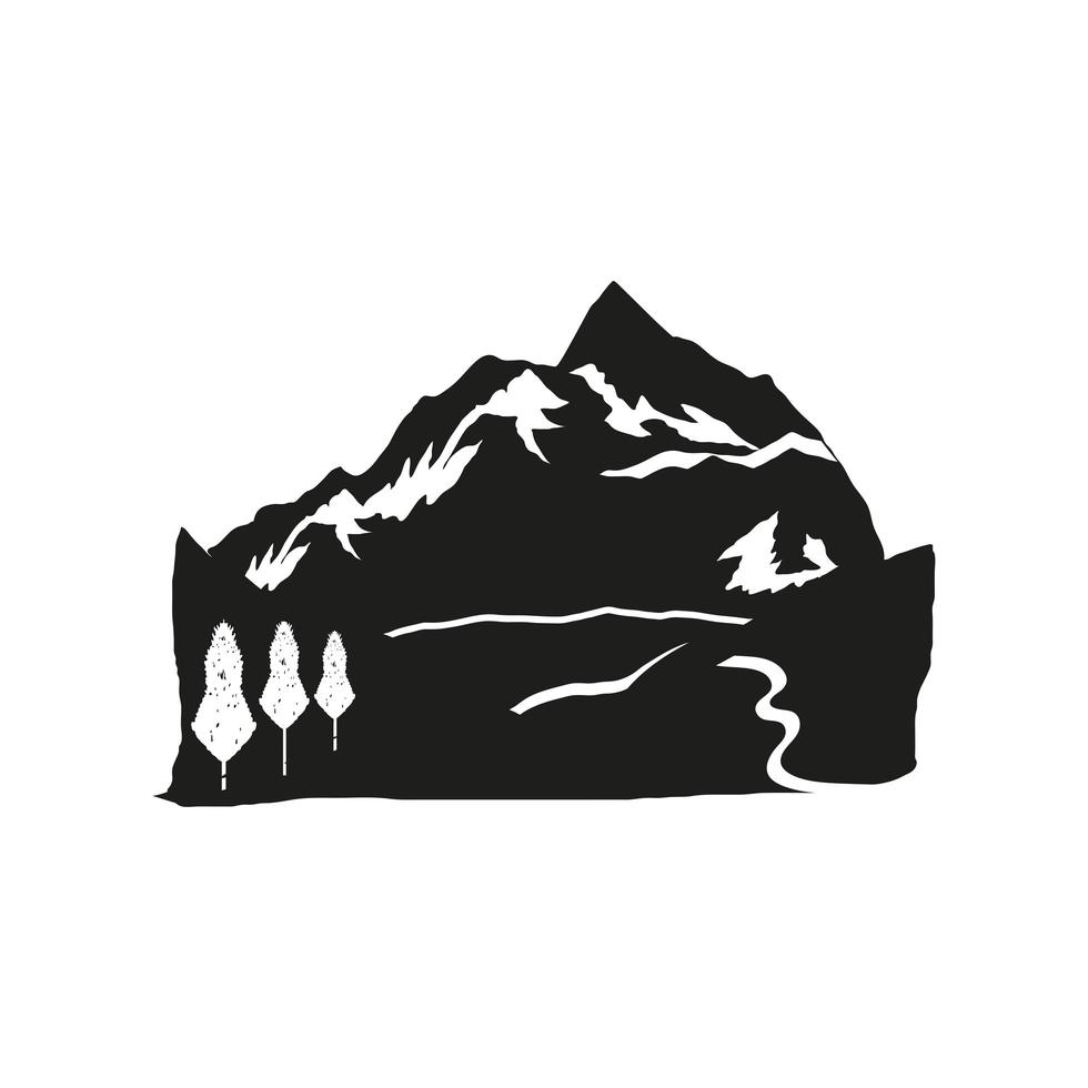 silhouette mountains tree river vector