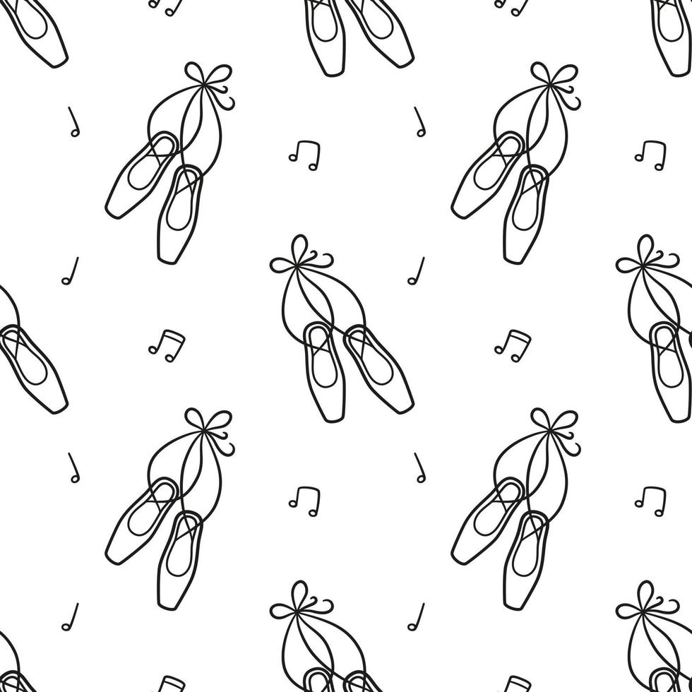 Seamless pattern with ballet pointe shoes. Ballerina accessories. Vector illustration