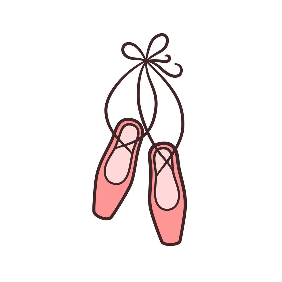 Ballet pointe shoes. Ballerina accessories Isolated vector illustration in doodle style