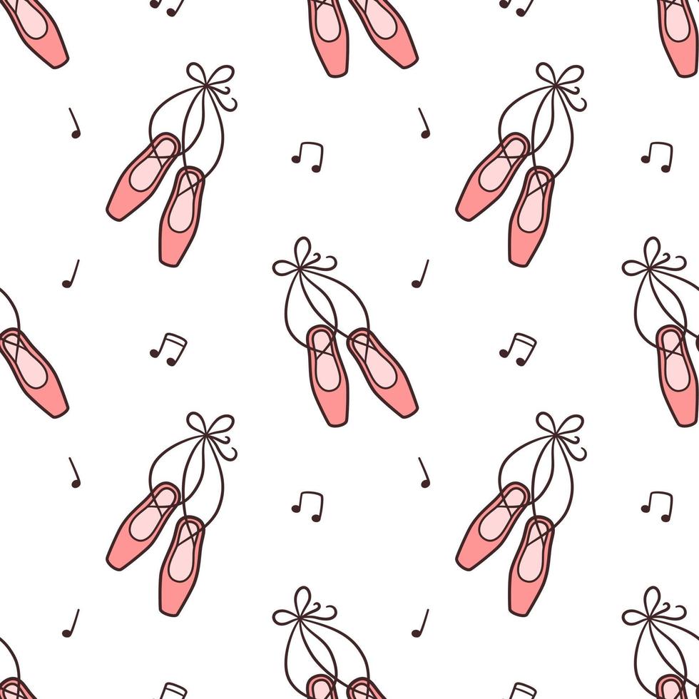 Seamless pattern with ballet pointe shoes. Ballerina accessories. Vector illustration