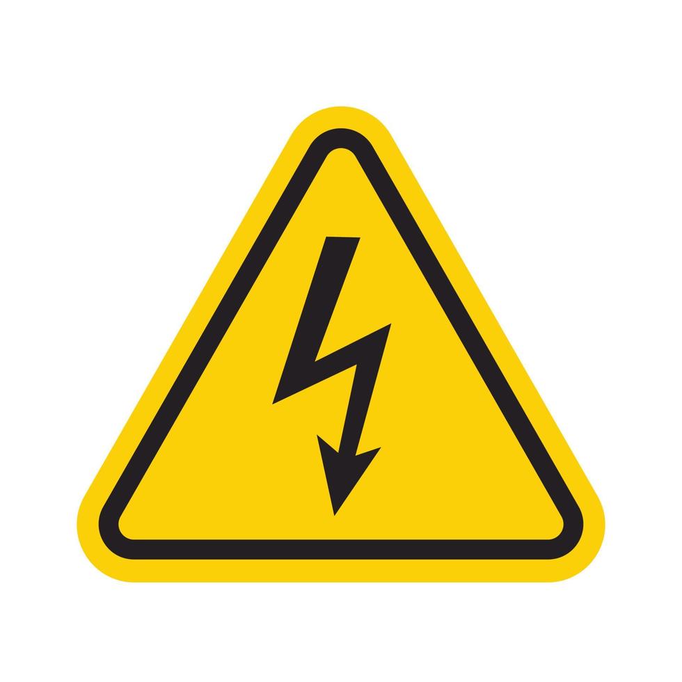 High voltage sign in yellow triangle. Symbol warning danger. Isolated vector illustration