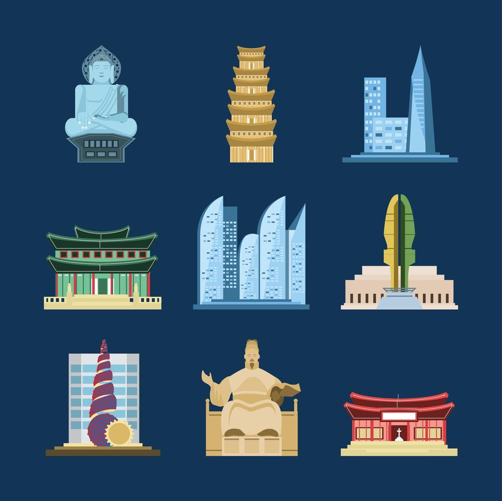 korean architecture set vector